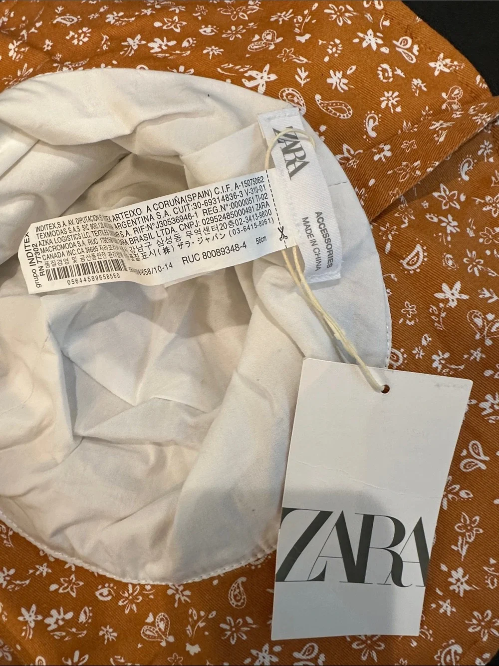 ZARA Rust-Orange Floral Tie-String Hat
